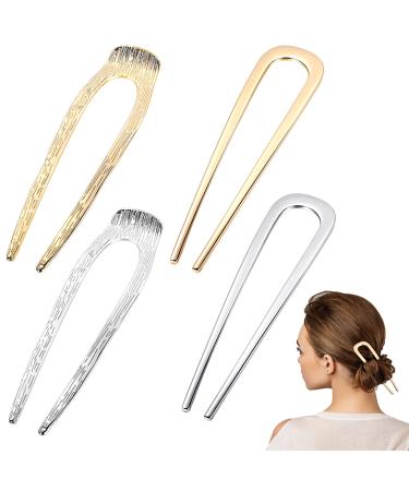 4Pcs Plus-Size 5.11Inch U-Shaped Hair Pins French Hair Pin Metal Vintage Hair Sticks Chignon Pins for Women Longer and Thicker Hair (2 Styles)