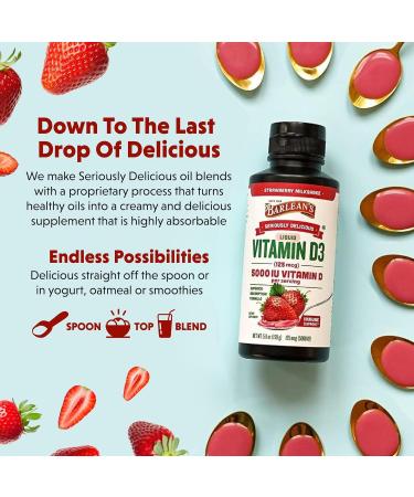 Barlean's Pack of 2 Vitamin D3 Liquid Supplement for Kids and Adults 5000 IU Vitamin D Strawberry Milkshake Non-GMO Gluten and Dairy Free 5.6 oz Each - Buy Online on GoSupps.com