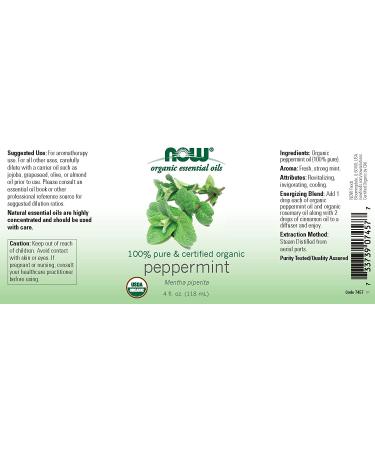 Now Foods Organic Peppermint Essential Oil 4 fl oz - Pure & Natural Aromatherapy - Buy Online on GoSupps.com