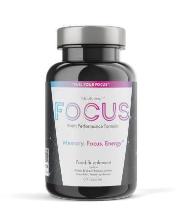NooNeuro Focus Alpha Brain Cognitive Performance Supplement Enhance Brain and Memory Function Focus Energy and Mental Agility. Includes Ginkgo Biloba Guarana L-Theanine Choline Black Pepper 60