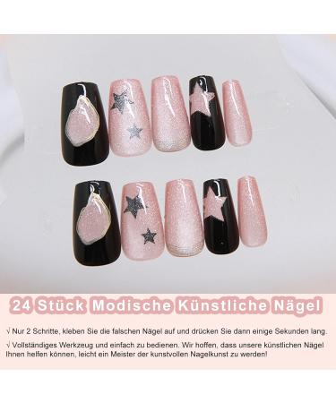 Buy Oval Short Artificial French Press-On Nails - Mrcuvaryas Soft Gel Nail Tips with Pink Stars | International Shipping - Buy Online on GoSupps.com