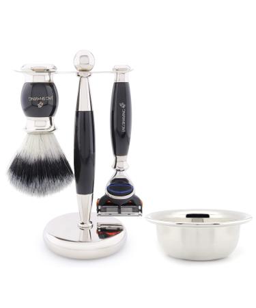 JAG Shaving Razor Set - 4 -piece shaving set - Jag's Lee Range - synthetic silver spitzhaar shaving brush - 5 edge of shaving clads shaving plane - shaving bowl - shaving stand - black gift set