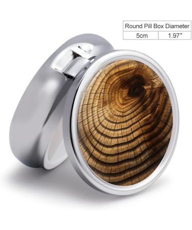 Round Pill Box with Tree Rings Print | 3 Compartment Decorative Metal Pill Organizer | Portable Pocket Pill Case - Style 19 - Buy Online on GoSupps.com