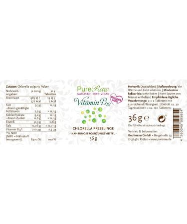 High-Dose Vegan Vitamin B12 Tablets | Cobalamin Complex | Pureeraw 36g | Chlorella | International Shipping from Germany - Buy Online on GoSupps.com