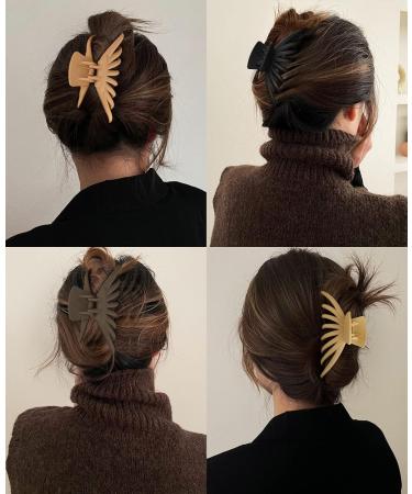OPAUL Matte Nonslip Hair Claw Clips - Strong Hold for Thick and Thin Hair - Neutral Hair Styling Accessories - 4 Pack Black & Khaki - Perfect Christmas Gifts - Buy Online on GoSupps.com