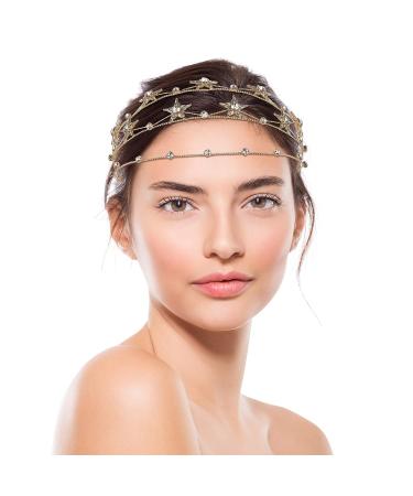 Uonlytech Alloy Stars Goddess Crown Headband Bridal Tiara Wedding Accessory - Golden - Buy Online on GoSupps.com