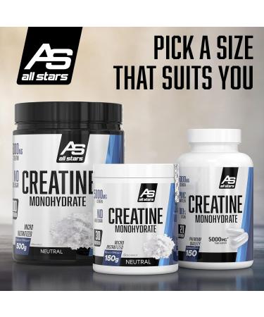 All Stars Creatine Monohydrate Capsules - High-Purity Vegan Supplement | 150 Caps | 714mg Per Capsule | No Gelatin Fat or Sugar - Buy Online on GoSupps.com