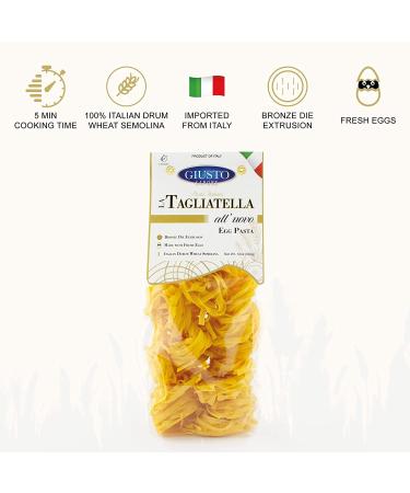 Giusto Sapore Classic Tagliatelle All'Uovo Italian Egg Pasta Nest - 340g - Premium Bronze Drawn Durum Wheat Semolina Gourmet Pasta Noodles - Imported from Italy and Family Owned (Tagliatella  1 Pack) Tagliatella 12 Ounce ( - Buy Online on GoSupps.com