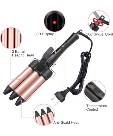 Lockenstab 3 Barrels Curling Iron for Beach Waves | Large Curls Mermaid Rod - 25mm Pink & Black - Perfect for Short & Long Hair - Buy Online on GoSupps.com