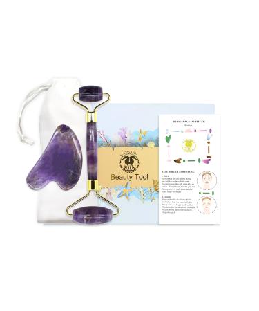Sodacoda Gua Sha Set - Tradional Chinese Beauty Face Massage - Halbedelstein Schaber und Roller - Amethyst aus Brasilien - Buy Online on GoSupps.com