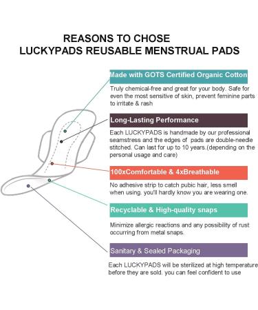 Organic Cotton Reusable Cloth Panty Liners for Teens - 5 PCS LUCKYPADS Washable Sanitary Pads (7.0 inch) - Buy Online on GoSupps.com