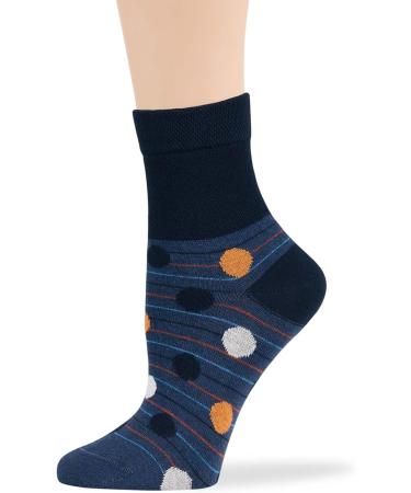Women's Cotton Diabetic Quarter Socks 4 Pack - Fashionable Polka Dot & Stripe - Size 10-12 Shoe Size 8-12 - Dark Navy Indigo Blue Orange - Buy Online on GoSupps.com