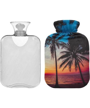 NAANLE 2L Hot Water Bottle with Cover - Sunset Palm Design for Menstrual Cramps Pain Relief & Heat Therapy | Large Transparent Bottle - Buy Online on GoSupps.com