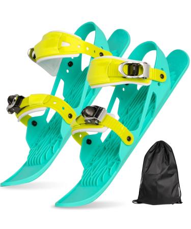 UPBUD Adjustable Short Mini Ski Skates, Winter Snowskates Snowblades Skiboards Outdoor Ski Shoes for Winter Sport Skiing Equipment Green for Adults