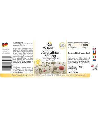 L-Glutathione 500mg - 100 tablets - Vegan - Reduced form | Warnke Vitalstoffe - Quality from German pharmacies - Buy Online on GoSupps.com