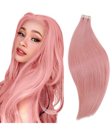 Runature tape extensions real hair 55cm pink hair extension remy tape extensions pink smooth human hair extensions real hair tapes 25g 10pcs colored color #pink 55cm TP #pink