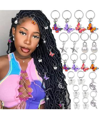 NAISKA 20Pcs Silver Butterfly Braid Clips Spring Hair Jewelry Dreadlock Accessories Colorful Butterflies Pendant Charms Star Hair Accessories Braid Beads Preal Braid Clips Cuffs Rings Hair Jewelry Gifts for Women and Tee...