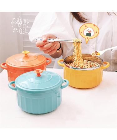 Ramen Soup Bowl Kawaii Instant Ramen Bowl with Lid Spoon Cute Stainless Steel Large Capacity Noodle Fruit Salad Soup Bowl Set KitchenTableware Salad Bowl (Color : Orange) - Buy Online on GoSupps.com