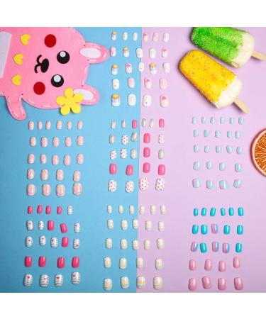 168 Pieces Girls Press on Nails - Full Cover Short False Fingernails for Kids - Pink and Blue Rainbow & Gradient Design - 7 Days Fake Nails for Children - Nail Decoration Gift - 7 Boxes - Buy Online on GoSupps.com