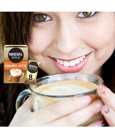 Nescafe Gold Instant Coffee Sachets Contains 48 Caramel Latte Sachets Bundled With 48 x Temas Store Coffee Stirrers & 1 x Reusable Coffee Cup| Coffee Gift Set | Coffee Sachets Individually Wrapped - Buy Online on GoSupps.com