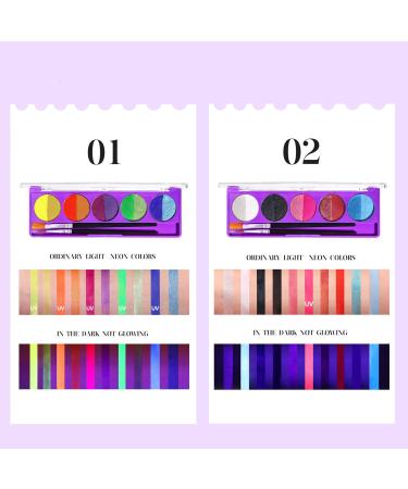 MAEPEOR Neon Face Body Paint Palette - 10 Glow in the Dark Colors Water Activated Perfect for Halloween & Christmas - Includes Brush - Buy Online on GoSupps.com