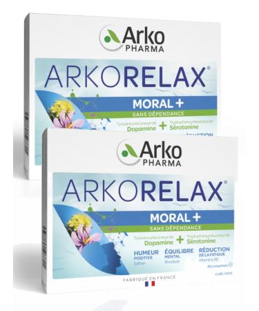 Arkopharma Arkorelax Moral+ 60 Tablets - Positive Mood, Mental Balance, Fatigue Reduction, Rhodiola Vit B6 Saffron - Pack of 2 Boxes of 60 Capsules