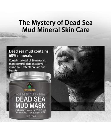 Besstoil Dead Sea Mud Mask for Face and Body Natural & Vegan Cruelty-Free Cosmetic - Mineral-Rich Hydrates Detoxifies & Deeply Cleanses Skin for Men & Women 230g - Buy Online on GoSupps.com