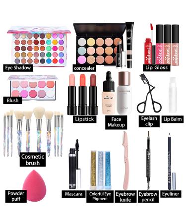 Pure Vie Holiday Gift Makeup Set - All-in-One Cosmetic Starter Bundle with Eyeshadow Palette, Lipstick, Concealer, Blush, Mascara, Foundation, and Face Powder - Complete Makeup Kit for Women (kit014) - Buy Online on GoSupps.com