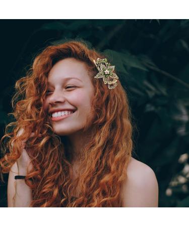 Healeved Elegant Vintage Hair Claw Clip - Ornate Gold Hairpins and Green Hair Accessories for Women - Crystal Embellished Barrettes and Flower Hair Clips - Buy Online on GoSupps.com