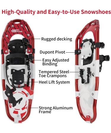 Goutone Lightweight Snowshoes for Adults - 25 Inches, White/Red, with Trekking Poles & Carrying Bag - Ideal for Hiking & Mountaineering - Buy Online on GoSupps.com