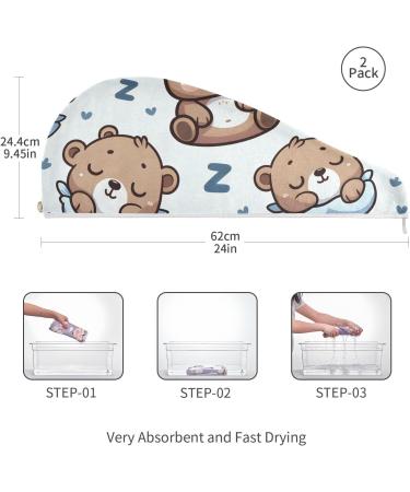 Sleeping Cute Happy Bear Hair Towel Set - Super Absorbent Quick Dry Hair Turbans for Women & Girls | 2 Pack - Buy Online on GoSupps.com