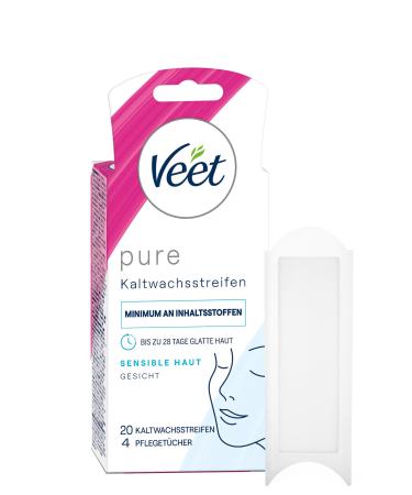 Veet pure cold wax strips - suitable for sensitive skin - application for face - up to 28 days of smooth skin - 10 double strips 20 individual strips - Buy Online on GoSupps.com