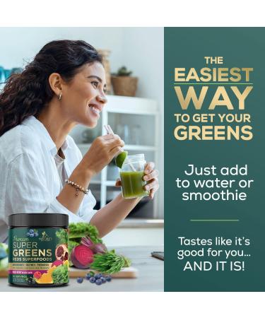 Super Green Smoothie Mix with Spirulina, Wheat Grass & Chlorella - Berry Flavor Superfood Supplement for Digestive Health & Antioxidant Support - Vegan & Non-GMO - 30 Servings - Buy Online on GoSupps.com