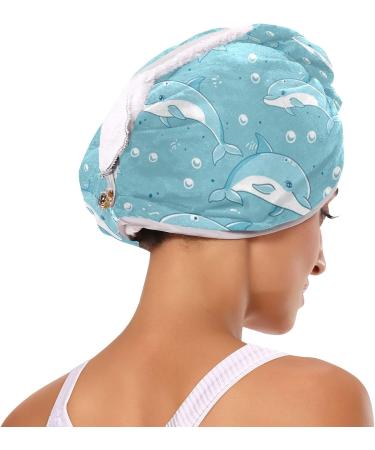 Little Blue Dolphins Hair Towel 2 Pack - Super Absorbent Quick Dry Hair Turbans for Women & Girls - Buy Online on GoSupps.com