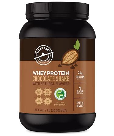 Stellar Labs Whey Protein Powder with BCAA's & Whey Isolate | Certified Low FODMAP, Non GMO, Gluten Free, Soy Free, Low Carb, Keto, with Stevia | All Natural Lean Post Workout Shakes | Chocolate Chocolate 2 Pound (Pack of 1)