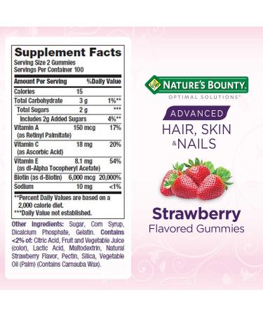 Nature's Bounty Advanced Hair Skin Nails 2X Biotin 200 Strawberry Gummies - Buy Online on GoSupps.com