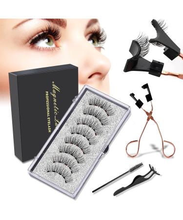 Gemonad Magnetic Eyelashes  Ultra Thin Magnetic Fake Lashes  Lightweight with Eyelashes Pliers  Easy to Wear  Artificial 3D Magnetic Eyelashes  Reusable without Glue (2 Pairs)