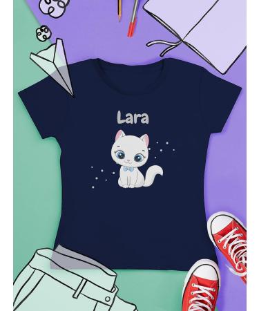 Personalized Gift for Girls - Cute Cat T-Shirt by Shirtracer - Dark Blue Design 03 - Custom Name - Buy Online on GoSupps.com