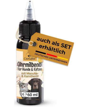 Canifee - ear drops for dogs and cats ear mite oil with manuka oil at yeast mites and ear mites 60ml bottle with finely adjustable dosing head natural care oil against inflammation ear mite oil - compact- 60ml - Buy Online on GoSupps.com
