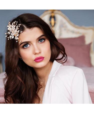 Elegant Gold Wedding Hair Jewelry Set - Sjbautyo 4-Piece Pearl & Flower Hair Comb for Brides - Strass Bridal Accessories - Buy Online on GoSupps.com