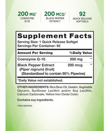 Buy Nature's Truth CoQ10 200 mg Softgels - Enhanced Absorption with Black Pepper Extract | 92 Count | Non-GMO & Gluten Free Supplement for Optimal Health - Buy Online on GoSupps.com
