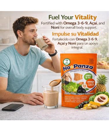 Daily Fiber Wellness Blend Mezcla de Fibra Diaria 16 oz Natural Plant-Based Supplement Flaxseed Alcachofa Garcinia Nopal Senna Noni A a Pi a & Omega 3-6-9 Panza(Cactus Papaya) Bienestar Digestivo - Buy Online on GoSupps.com