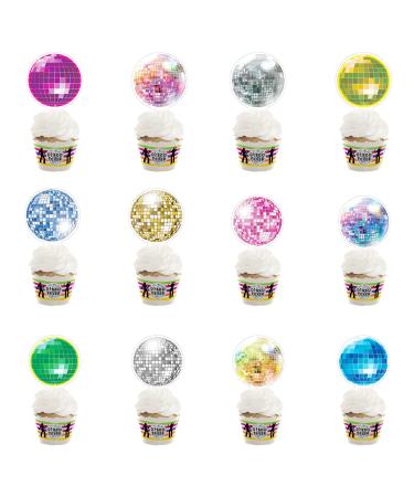 CLLRYBO 24 pieces Cupcake Topper Disco Topics Cupcake Decoration Cupcake Picks for Party Birthday Anniversary Wedding Dessert Back Accessories for Cupcake Halter A. Disco Stil