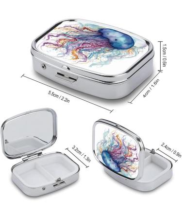 Pill Box with Watercolor Jellyfish Print - 2 Compartment Portable Pill Organizer Case for Pocket & Purse | Decorative Metal Design - Buy Online on GoSupps.com
