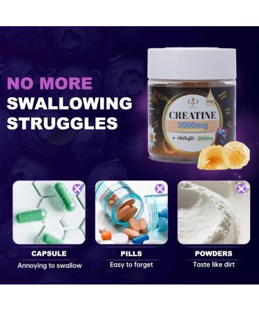 Creatine Gummies 3000mg with Shilajit | Juice-Burst Filled for Muscle Recovery Strength & Energy Booster | Natural Testosterone & Cognitive Support for Men & Women | 60 Count Blueberry Flavor - Buy Online on GoSupps.com