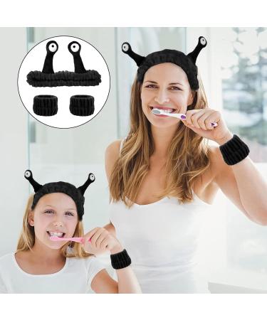 Spa Headband Wristband Set Makeup Head Band Soft Coral Fleece Head Wraps Snail Cartoon Elastic Skincare Hair Band Washing Face Shower Sports Beauty Skincare Black - Buy Online on GoSupps.com