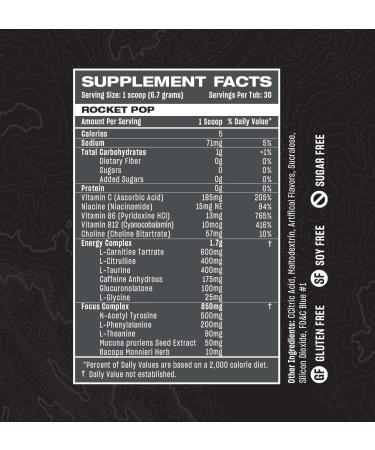 Rogue Energy Drink Powder - Sugar Free Gaming Supplement for Mental Focus & Endurance - Rocket Pop Flavor - 30 Servings - Made in USA - Buy Online on GoSupps.com