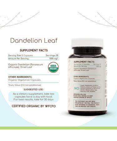 HerbEra Dandelion Leaf USDA Organic 60 Capsules | Natural Herbal Supplement | Certified Organic Vegetarian Capsules and Organic Dandelion (Taraxacum Officinale) Dried Leaf (60 Capsules) - Buy Online on GoSupps.com