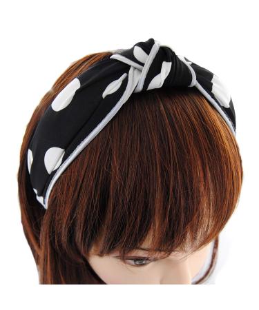 axy Wide headband series with large dots Hair band headband HR34P (black with white dots)