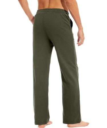 Boisouey Men's Cotton Yoga Sweatpants | Open Bottom Joggers | Army Green XX-Large - Buy Online on GoSupps.com
